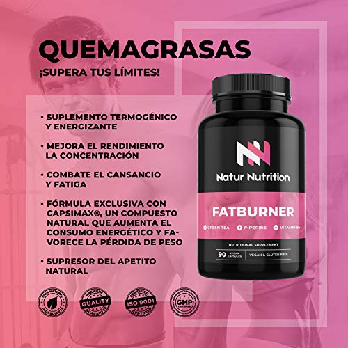 Quemagrasas potente para adelgazar, 100% Natural, 100% efectivo. Termogénico para perder peso, adelgazante, aumento de resistencia .Quemagrasas abdominal, 90 cápsulas veganas. Fabricado en UE.