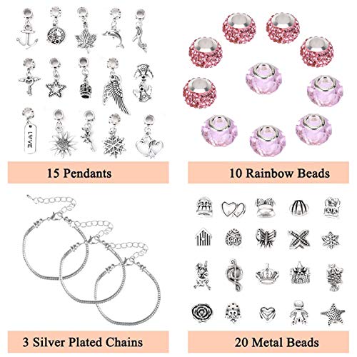 Queta 3Pcs Pulsera de Plata Pulsera para niña Kit de fabricación de Joyas para niña con Cuentas Juego de Regalo para niña 8-12 años