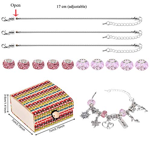 Queta 3Pcs Pulsera de Plata Pulsera para niña Kit de fabricación de Joyas para niña con Cuentas Juego de Regalo para niña 8-12 años