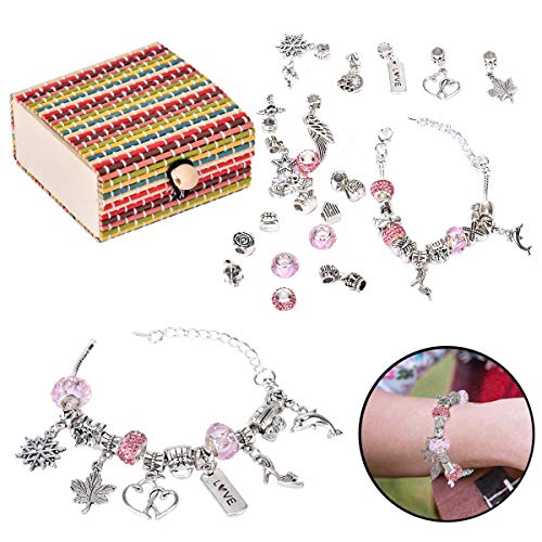 Queta 3Pcs Pulsera de Plata Pulsera para niña Kit de fabricación de Joyas para niña con Cuentas Juego de Regalo para niña 8-12 años