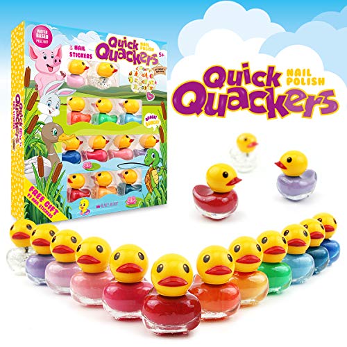 Quick Quakers 12 Pato Juego de esmalte de uñas & pegatinas de uñas 12 colores diferentes a base de agua Pelable