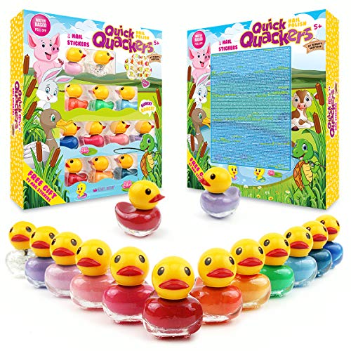 Quick Quakers 12 Pato Juego de esmalte de uñas & pegatinas de uñas 12 colores diferentes a base de agua Pelable
