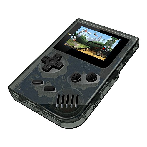 QUMOX Consola de Juego portátil Sistema Mini GBA Retro 2´´ HD Pantalla 613 Juegos clásicos (40 incorporados + 573 Disponibles para descargar), Regalos de cumpleaños para niños, Transparente Negro