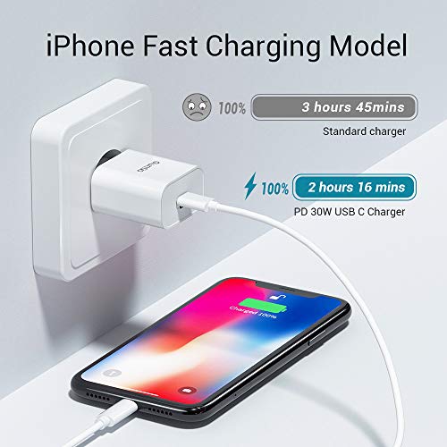 Quntis 30W Cargador Rapido de iPhone iPad+ 2m USB C a Lightning Cable, QC&PD 3.0 Tipo C Adaptador Certificado por MFi para iPhone SE 2020/11/11 Pro/XR/XS/X, iPad Pro