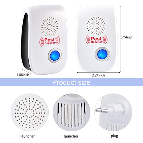 QUTAII Repelente Ultrasónico Mosquitos, 4 Pack Electrónico Repelente Mosquitos Repelente Ultrasónico de Plagas, Control de Plagas para Cucarachas, Mosquitos, Arañas, Moscas, Hormigas, Ratas y Ratones