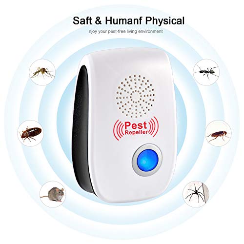 QUTAII Repelente Ultrasónico Mosquitos, 4 Pack Electrónico Repelente Mosquitos Repelente Ultrasónico de Plagas, Control de Plagas para Cucarachas, Mosquitos, Arañas, Moscas, Hormigas, Ratas y Ratones