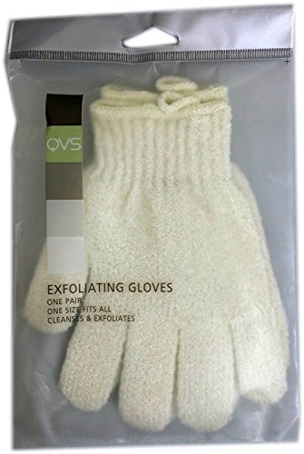 QVS - Guantes exfoliantes para baño, color blanco