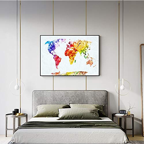 QWESFX - Póster de acuarela con mapa del mundo para habitación de bebé, diseño abstracto de pared, graffiti