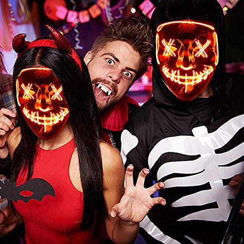 Qxmcov LED Máscaras Halloween, Mascara la Purga, Máscara Disfraz Luminosa Craneo Esqueleto, Máscara de Control de Sonido, Máscara LED para Halloween, Cosplay, Grimace Festival, Fiesta Show, Mascarada