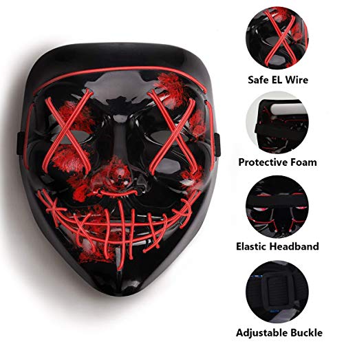 Qxmcov LED Máscaras Halloween, Mascara la Purga, Máscara Disfraz Luminosa Craneo Esqueleto, Máscara de Control de Sonido, Máscara LED para Halloween, Cosplay, Grimace Festival, Fiesta Show, Mascarada