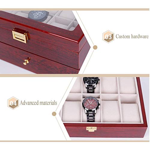 QXYAmj Cajas para Joyas De Gama Alta de 2 Capas Caja de Reloj de Pulsera de Madera del Reloj de la Caja de almacenaje con Ventana Transparente Bloqueo del Compartimento de la Caja de joyería