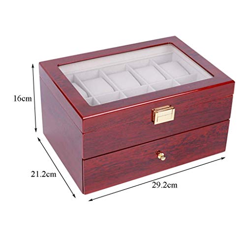 QXYAmj Cajas para Joyas De Gama Alta de 2 Capas Caja de Reloj de Pulsera de Madera del Reloj de la Caja de almacenaje con Ventana Transparente Bloqueo del Compartimento de la Caja de joyería
