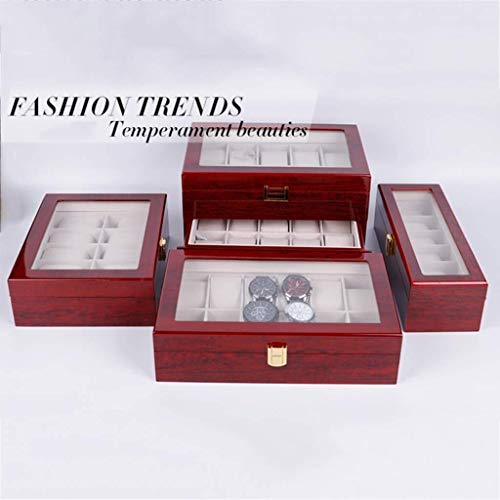 QXYAmj Cajas para Joyas De Gama Alta de 2 Capas Caja de Reloj de Pulsera de Madera del Reloj de la Caja de almacenaje con Ventana Transparente Bloqueo del Compartimento de la Caja de joyería
