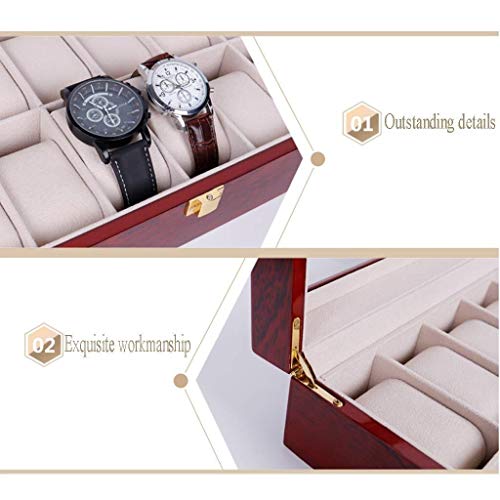 QXYAmj Cajas para Joyas De Gama Alta de 2 Capas Caja de Reloj de Pulsera de Madera del Reloj de la Caja de almacenaje con Ventana Transparente Bloqueo del Compartimento de la Caja de joyería