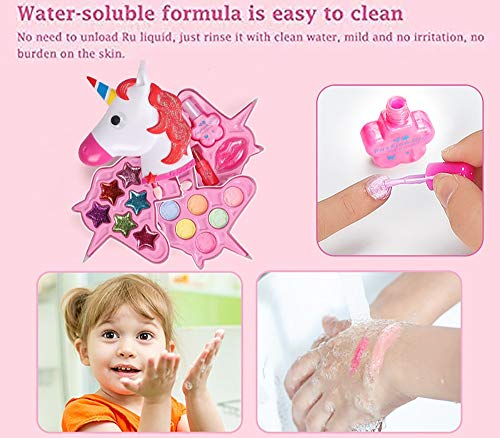 QYHSS Kit Maquillaje Conjunto Cosméticos Moda para Niños, Reales No Tóxicos Seguridad, con Esmalte UñAs Brillo Labios Y Más, para Regalo Regalo Cumpleaños Princesa Niñas Pequeñas