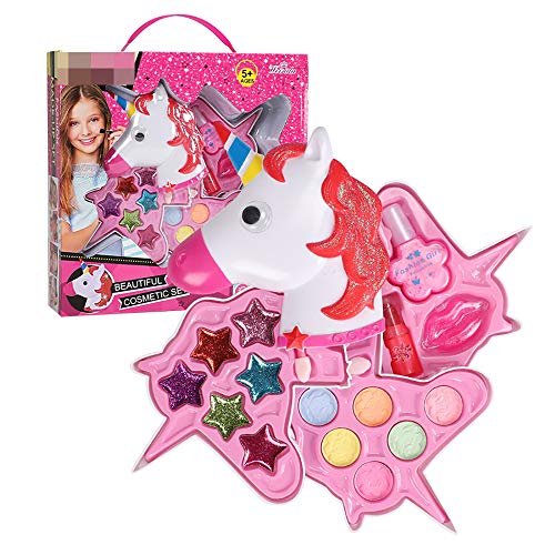 QYHSS Kit Maquillaje Conjunto Cosméticos Moda para Niños, Reales No Tóxicos Seguridad, con Esmalte UñAs Brillo Labios Y Más, para Regalo Regalo Cumpleaños Princesa Niñas Pequeñas