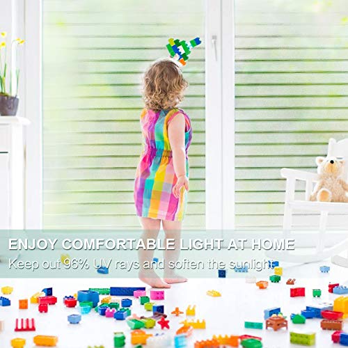 rabbitgoo Vinilo Ventana Privacidad, Vinilo Cristal Ventana Autoadhesivo Laminas Cristal Ventana, Pegatina Electroestático Translúcido Anti UV Decorativos Oficina Cocina Rayas Blancas 90x200CM