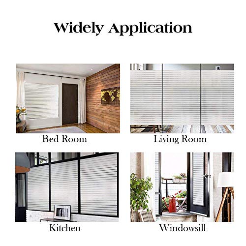 rabbitgoo Vinilo Ventana Privacidad, Vinilo Cristal Ventana Autoadhesivo Laminas Cristal Ventana, Pegatina Electroestático Translúcido Anti UV Decorativos Oficina Cocina Rayas Blancas 90x200CM