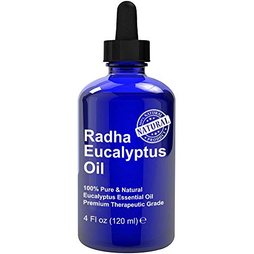 Radha Beauty Aceite esencial de eucalipto para aromaterapia, relajación, ducha, sauna, baño, baño de vapor, alivio del dolor, congestión, alivio del estrés Eucalipto 120mL