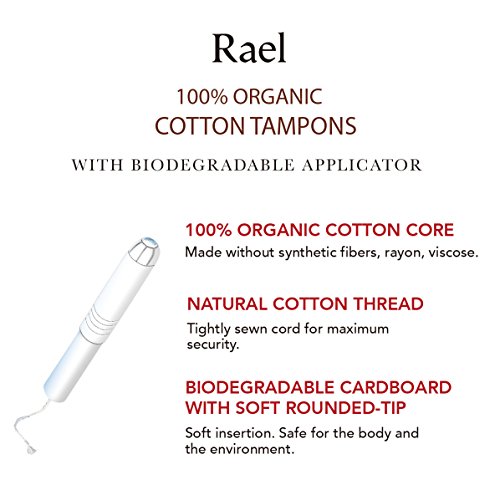 Rael - Tampones blanqueados sin cloro, orgánicos, con aplicador de cartón biodegradable, tamaño regular (16 en total)