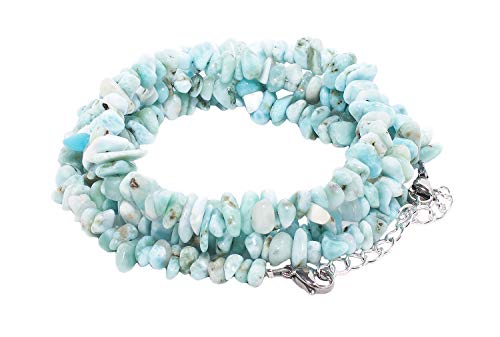 rainbow safety Pulsera 4 Hileras para Mujer Piedra Natural Amatista Ojo de Tigre Ágata Amazonita Jade Lapislázuli Perlas Coral BR (Larimar Chips)