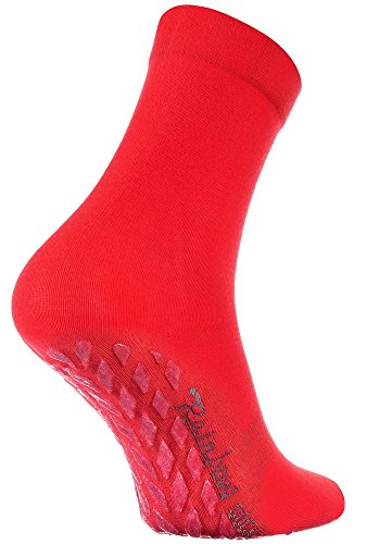 Rainbow Socks - Hombre Mujer Calcetines Antideslizantes ABS Colores de Algodón - 1 Par - Rojo - Talla 36-38