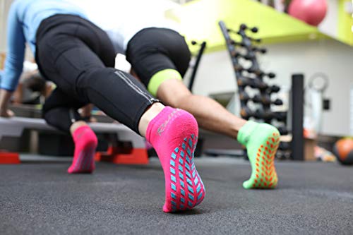 Rainbow Socks - Hombre Mujer Calcetines Antideslizantes de Deporte - 4 Pares - Naranja Verde Amarillo Rosa - Talla 36-38