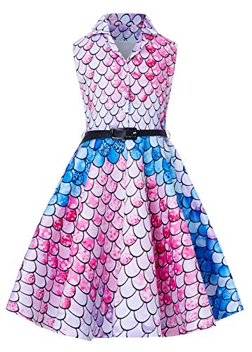 RAISEVERN Petite Ladies Girls Vestidos Cuello de Cobertura púrpura Vestido de Fiesta Vestido de Noche Sin Mangas hasta la Rodilla Midi Vestido de Tirantes 10-11 años Sirena