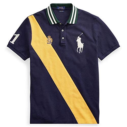 Ralph Lauren Big Pony - Polo de manga corta para poni (ajuste ajustado), color azul marino y amarillo azul M