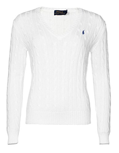Ralph Lauren Polo, cuello en V, algodón, color blanco classic white M