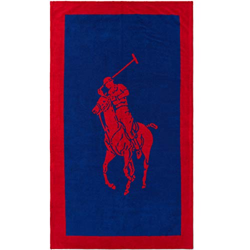Ralph Lauren Polo Jacquard - Toalla de baño, color rojo y azul marino