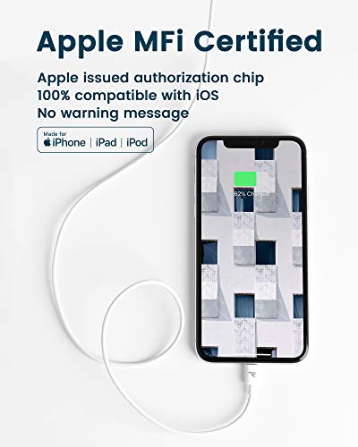Rampow Cable Lightning Cable Cargador iPhone-[Apple MFi Certificado]-Garantía de por Vida-Compatible con iPhone XS MAX XR X 8 Plus 7 Plus 6S 6 Plus 5 5S 5C SE iPad iPod-Blanco 1m