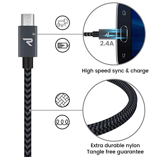 RAMPOW Cable Micro USB Cable USB, [1M, 2 Pack] Micro USB 2.4A Carga Rápida QC 3.0 Compatible con Android, Samsung Galaxy S7, Xiaomi, Kindle, Sony, Nexus, Motorola y más - Gris Espacial