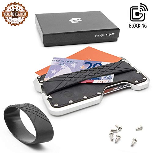 Rango Elegance: Cartera Tarjetero Hombre Minimalista de Piel y Metal (Aluminio) con Protección Antirrobo (Bloqueo RFID/NFC) Carteras Pequeñas y Compactas para 8 Tarjetas Diseñadas en España