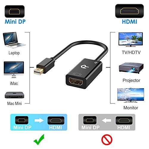 Rankie Adaptador Mini Displayport (Mini DP) (Thunderbolt) a HDMI, 4K Convertidor, Negro