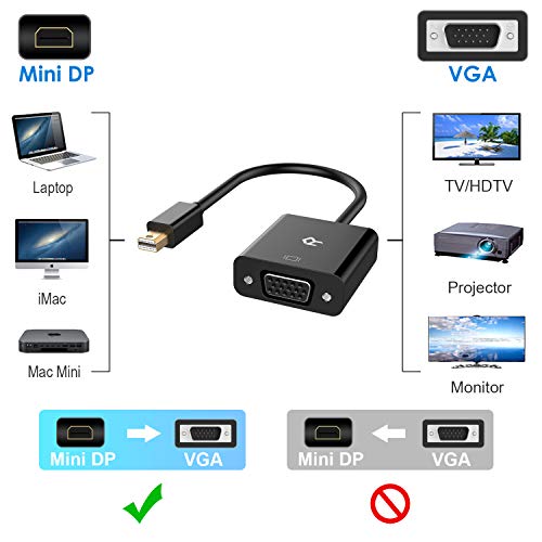 Rankie Adaptador Mini DisplayPort (Thunderbolt) (Mini DP) a VGA, 1080P, Negro