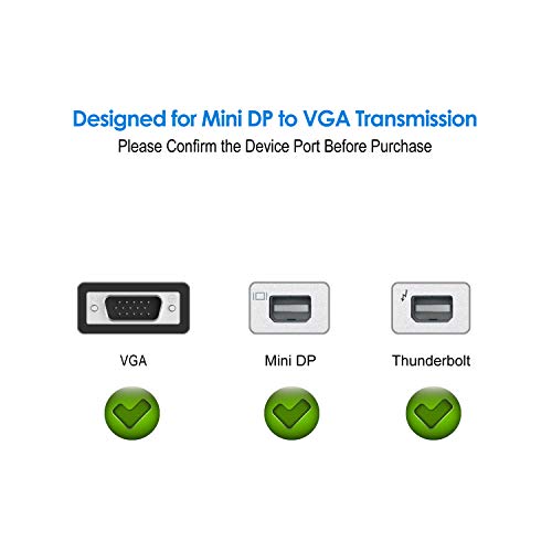 Rankie Adaptador Mini DisplayPort (Thunderbolt) (Mini DP) a VGA, 1080P, Negro