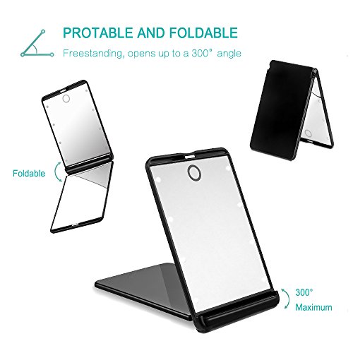 Rantizon LED Portátil Plegable Espejo Cosmético de Aumento 1X & 2X Pantalla Táctil con Iluminación Ajustable Espejo de Bolsillo con Doble Cara para Maquillaje Afeitado o Viaje