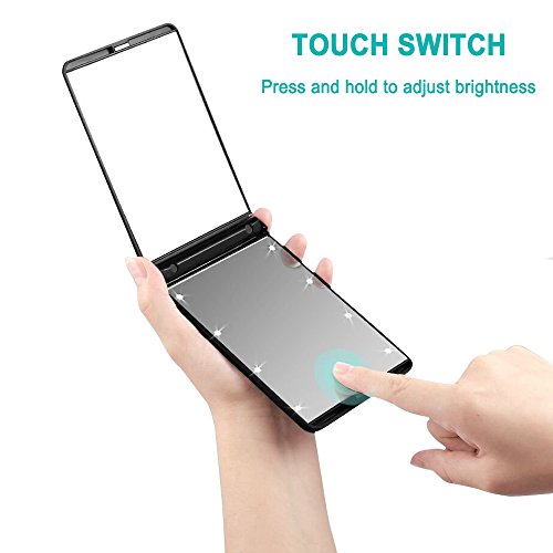 Rantizon LED Portátil Plegable Espejo Cosmético de Aumento 1X & 2X Pantalla Táctil con Iluminación Ajustable Espejo de Bolsillo con Doble Cara para Maquillaje Afeitado o Viaje