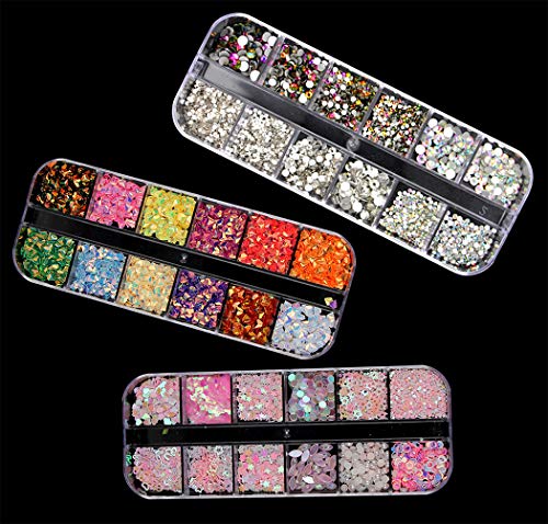 Ranvi 3000 Piezas (5 Cajas) Kit de diamantes de imitación de arte de uñas Piedras de diamante de imitación con 1 pieza, para suministros de decoración de arte de uñas