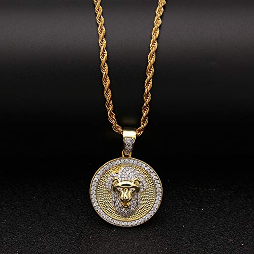 Rap Jewelry - Colgante de cabeza de león con microincrustaciones de circonita, diseño de cabeza de león, color dorado y plateado, 123, color, plateado