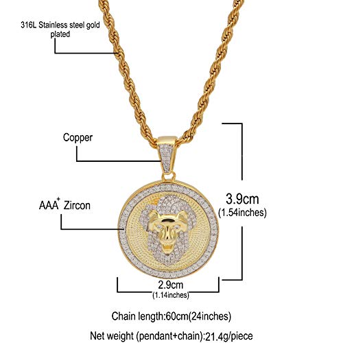 Rap Jewelry - Colgante de cabeza de león con microincrustaciones de circonita, diseño de cabeza de león, color dorado y plateado, 123, color, plateado