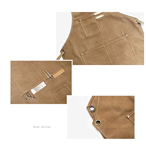 RAPORN Delantal de Vaquero Hosteleria Ajustable, Delantal Barbero Profesional Vintage Hombres y Mujeres con Bolsillos Grandes, Delantal Vaquero Camarer Ropa de Trabajo Delantal Peluquero (Marrón)