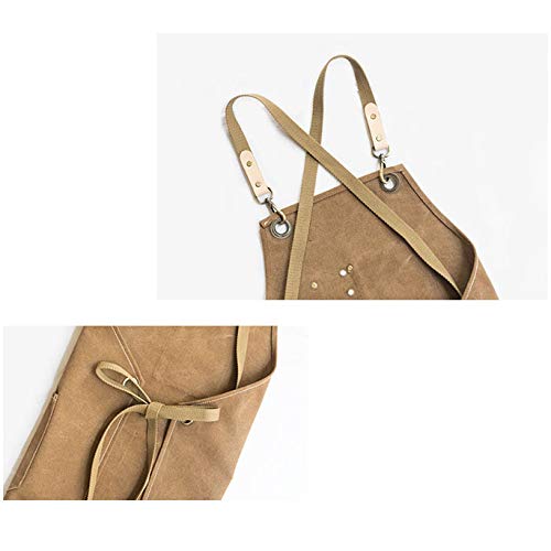 RAPORN Delantal de Vaquero Hosteleria Ajustable, Delantal Barbero Profesional Vintage Hombres y Mujeres con Bolsillos Grandes, Delantal Vaquero Camarer Ropa de Trabajo Delantal Peluquero (Marrón)