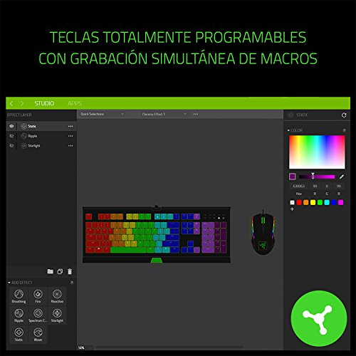 Razer Cynosa Chroma - Teclado de membrana para juegos (teclado con teclas de suaves, programables, rollover de 10 teclas, iluminación cromática RGB), ES Layout