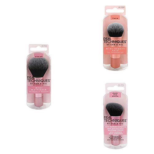 Real Techniques Brocha Multiusos + Mini brocha para base de maquillaje + Mini Brocha para Contorno