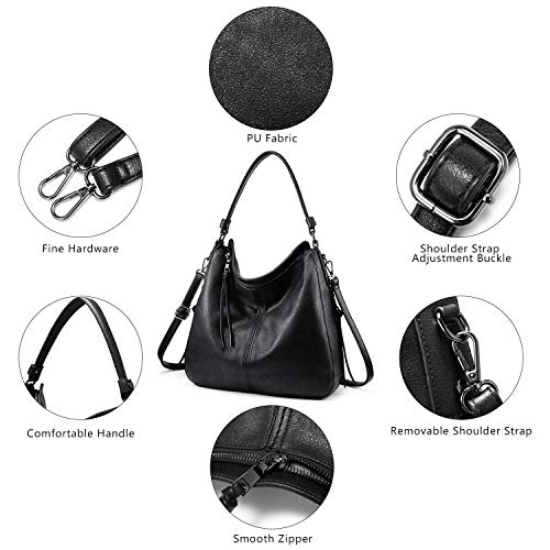 Realer Bolso Mujer Hobo Casual Bolsos Bandolera Sintetico Bolsos de Hombro Cuero PU Grande Shopper Bolsa Tote Vintage Negro