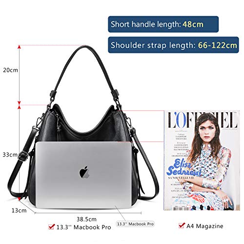 Realer Bolso Mujer Hobo Casual Bolsos Bandolera Sintetico Bolsos de Hombro Cuero PU Grande Shopper Bolsa Tote Vintage Negro