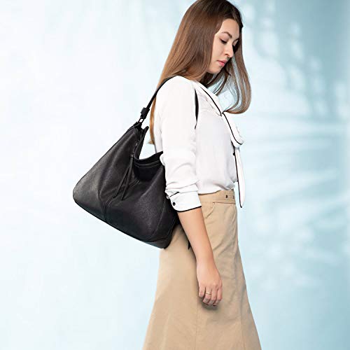 Realer Bolso Mujer Hobo Casual Bolsos Bandolera Sintetico Bolsos de Hombro Cuero PU Grande Shopper Bolsa Tote Vintage Negro