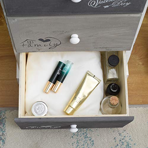 Rebecca Mobili Cajonera 4 cajones, mesilla de Noche Vintage, para Dormitorio baño, Madera de Paulownia, Blanco Gris - Medidas: 72 x 35 x 27 cm (AxANxF) - Art. RE4333